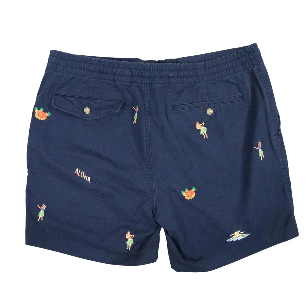 Polo Ralph‎ Lauren Hula Girl Embroidered Shorts Mens L Navy Blue Y2K Classic Fit